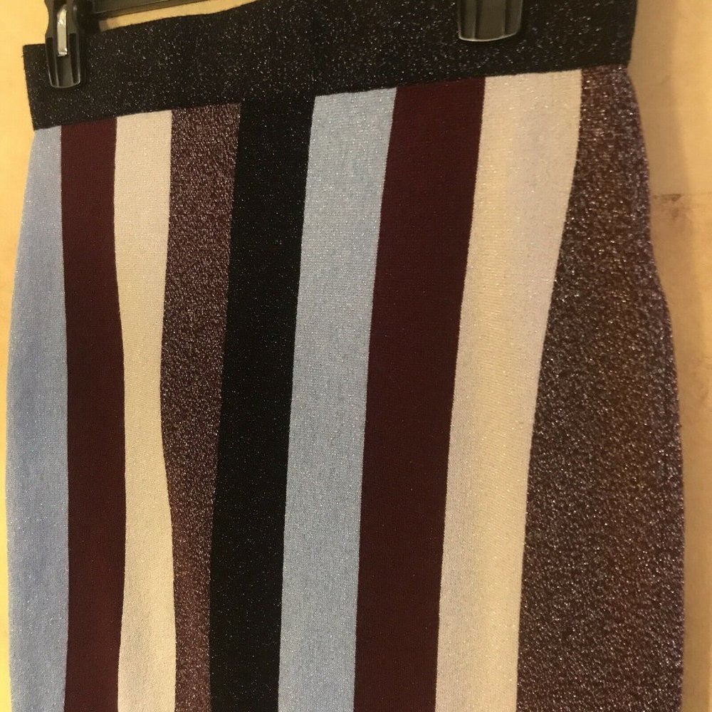 INC. International Concepts SZ L Metallic Striped Pencil Skirt Stretch Knit EUC